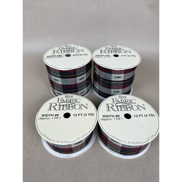 4 VTG Plaid Christmas Ribbon Christmas Tree Pattern RN83287 2 5/8”, 82387 1 3/8” - Picture 2 of 3